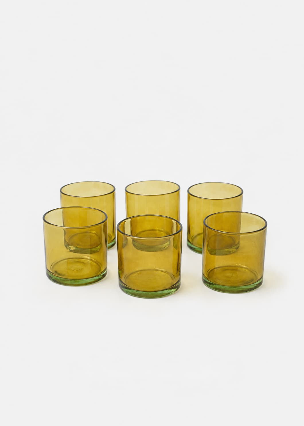 Set de seis vasos bicolor en vidrio soplado reciclado