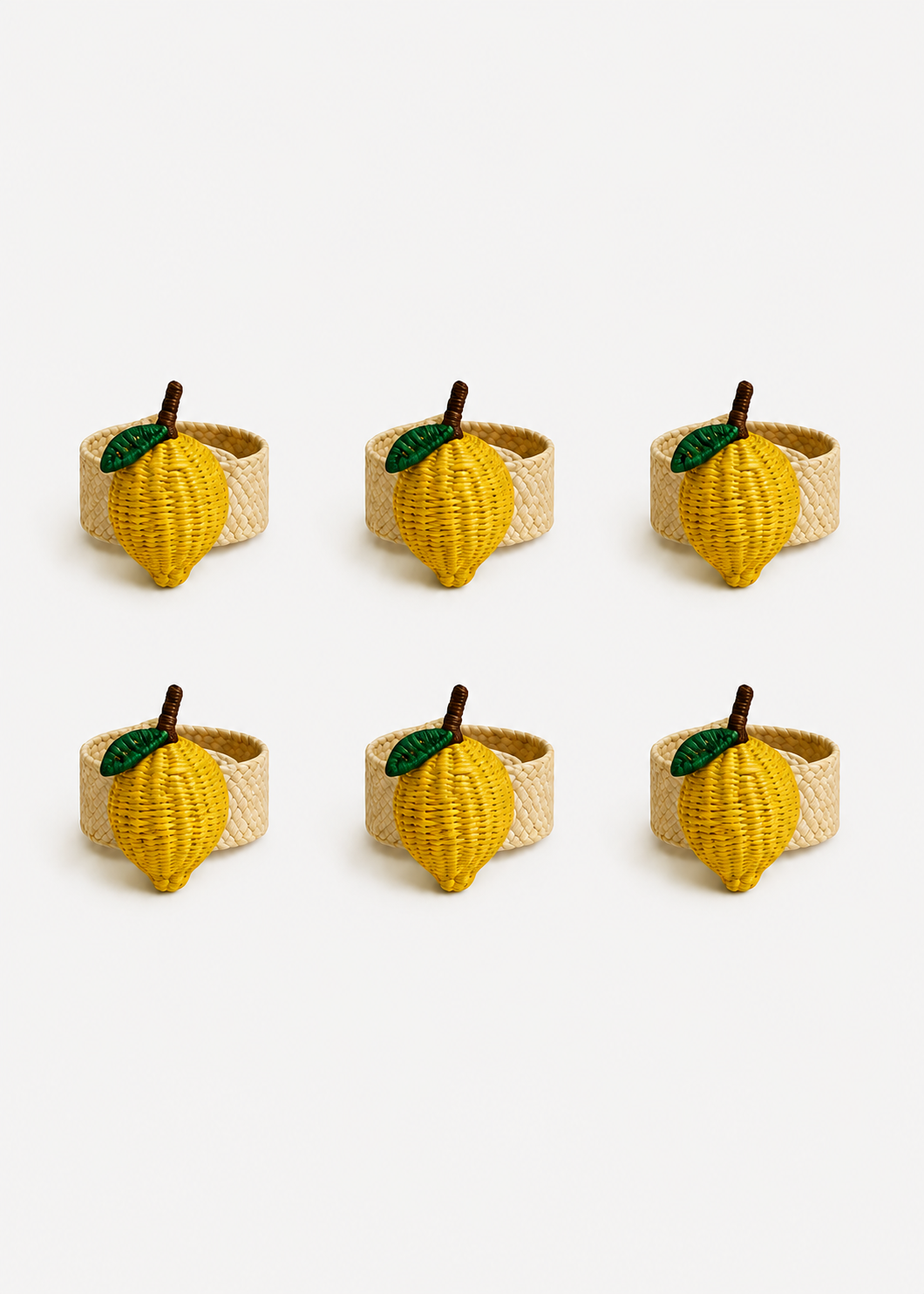Set de seis servilleteros limones amarillos tejidos en palma de iraca 