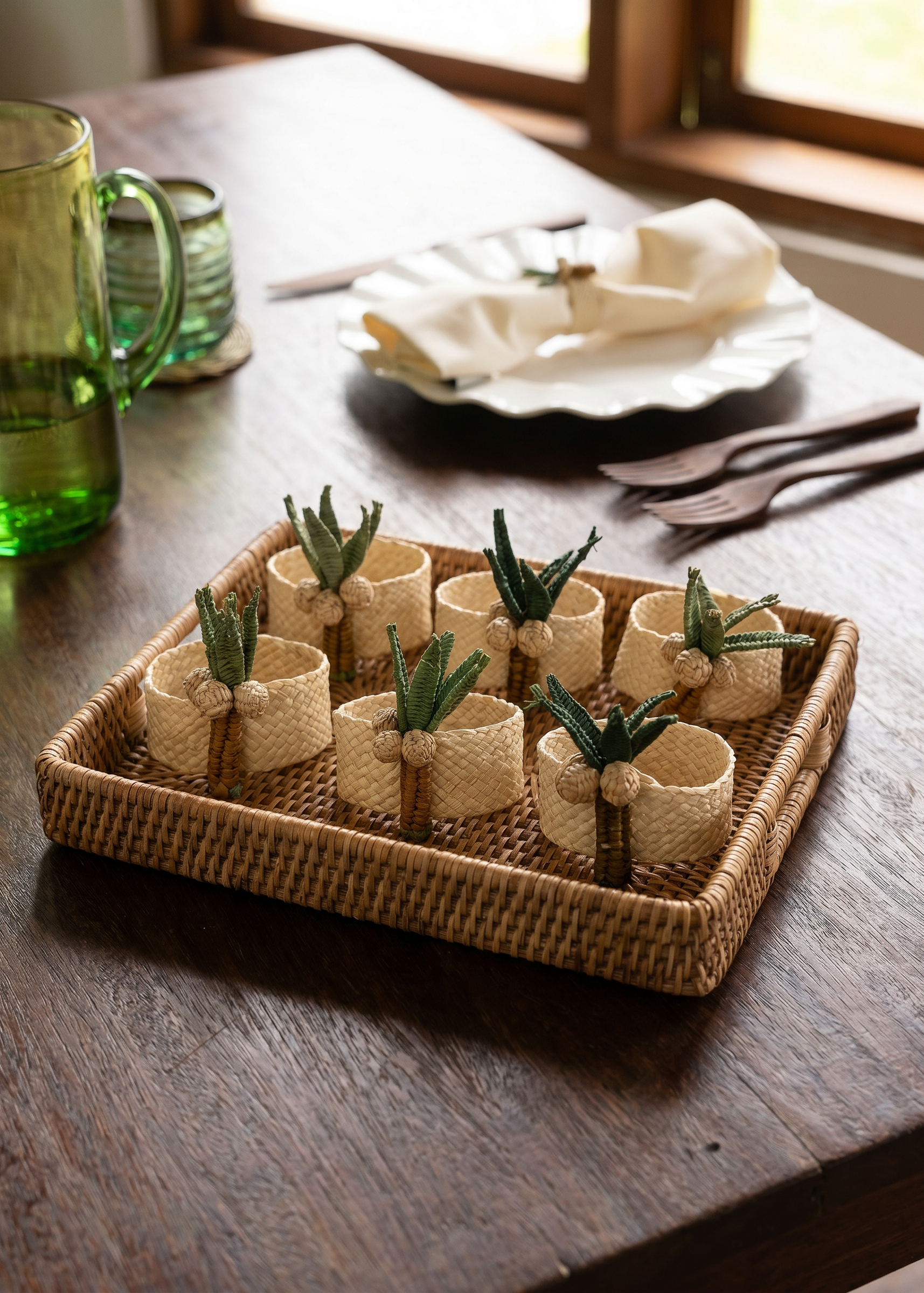 Set de seis servilleteros palmera tejidos en palma de iraca 